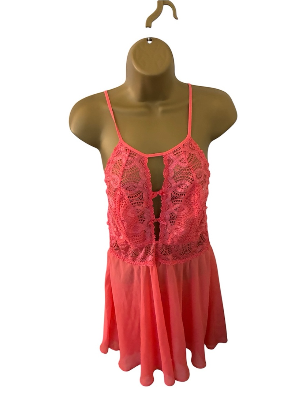 VTG 90s Seductivewear by Cinema Etoile Lace Babydoll Chemise Sheer Coral Medium